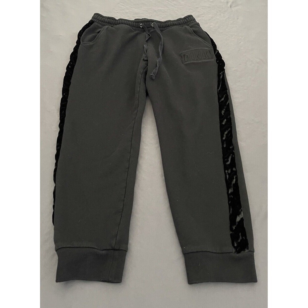 Victorias Secret Pink Sweatpants Womens Size Medium Black Jogger W/Velvet Stipe - Picture 4 of 12